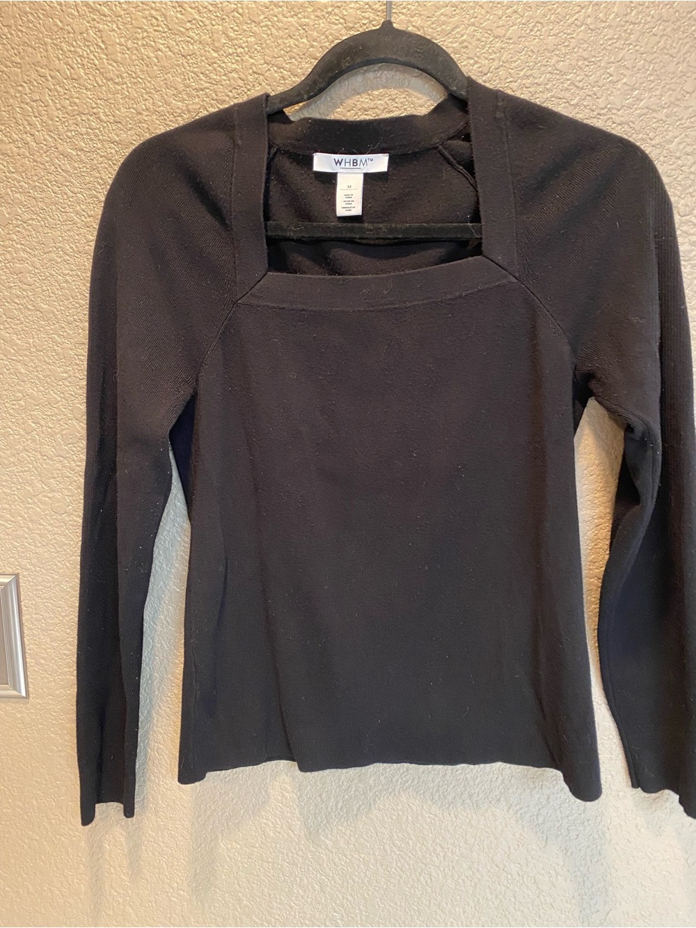 White House Black Market Black Square-Neck Long Sleeve Top - Clean Minimalist
